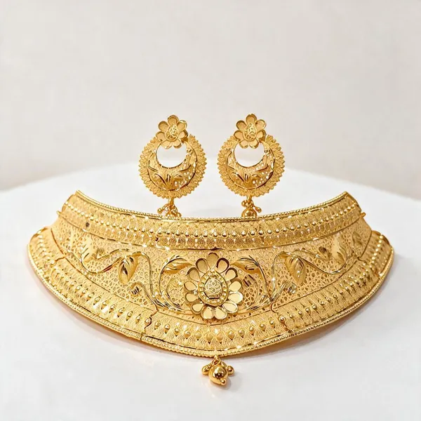Gold__Floral_Ornate_Traditional_Necklace_Set_For_Women