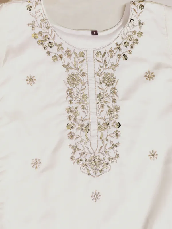 White_And_Olive_Green_Cotton_Silk_Straight_Kurta_Set_With_Palazzo_And_Dupatta_For_Women