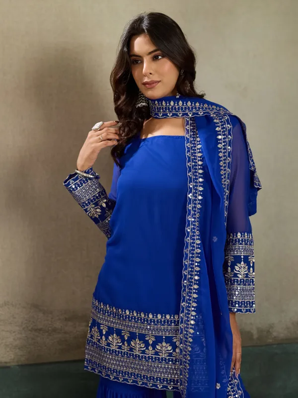Blue_Cotton_Silk_Embroidered_Kurta_Sharara_Dupatta_Set_For_Women