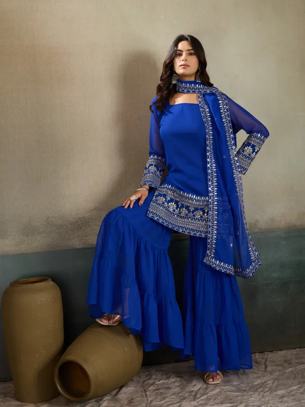 Blue_Cotton_Silk_Embroidered_Kurta_Sharara_Dupatta_Set_For_Women