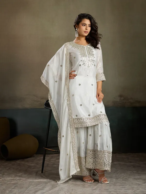 White_Cotton_Silk_Straight_Kurta_Set_With_Palazzo_And_Dupatta_For_Women