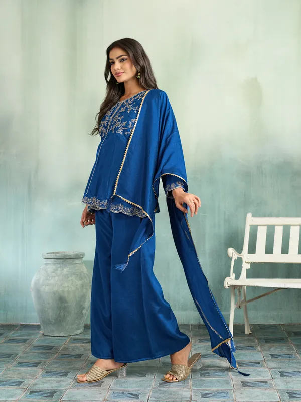 Blue_Cotton_Silk_Flared_Embroidered_Kurta_Set_For_Women