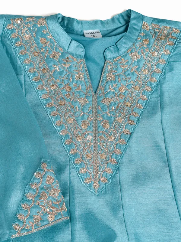 Blue_Cotton_Silk_Straight_Embroidered_Kurta_Set_For_Women