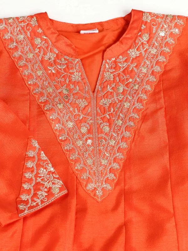 Orange_Cotton_Silk_Straight_Embroidered_Kurta_Set_For_Women