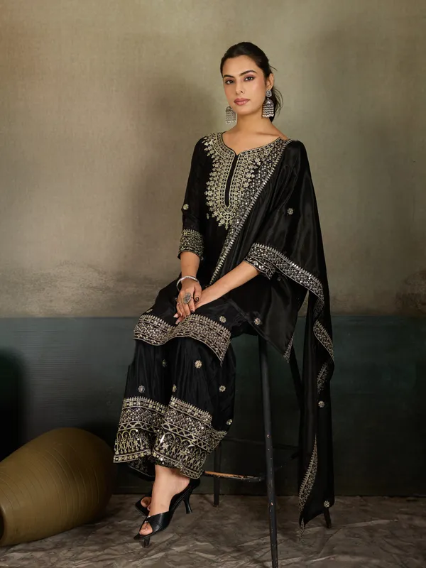Black_Cotton_Silk_Straight_Embroidered_Palazzo_Kurta_Set_For_Women