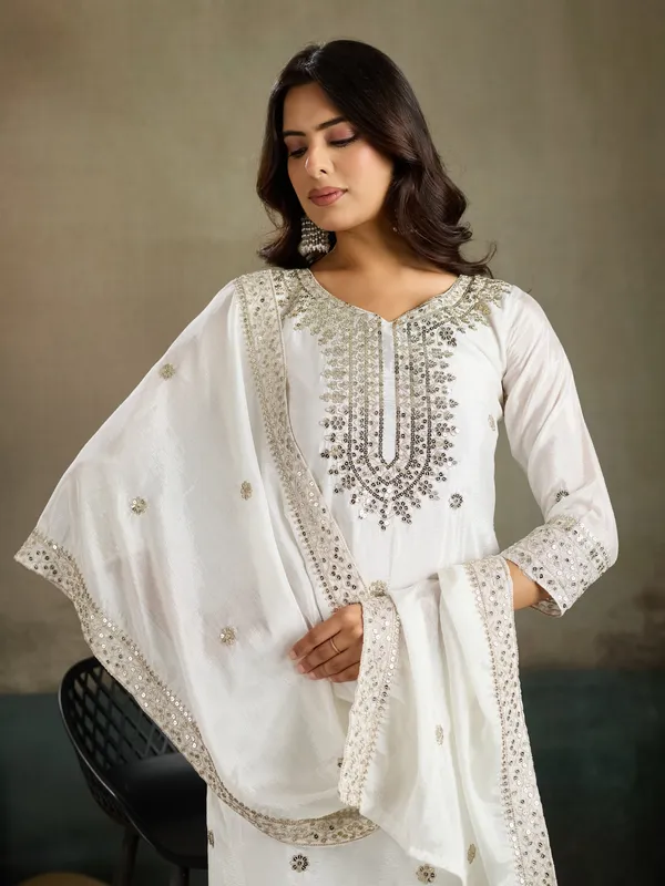 White_Cotton_Silk_Straight_Kurta_Set_With_Palazzo_And_Dupatta_For_Women