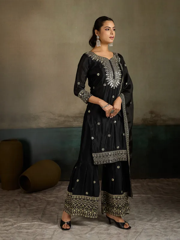 Black_Cotton_Silk_Straight_Embroidered_Palazzo_Kurta_Set_For_Women