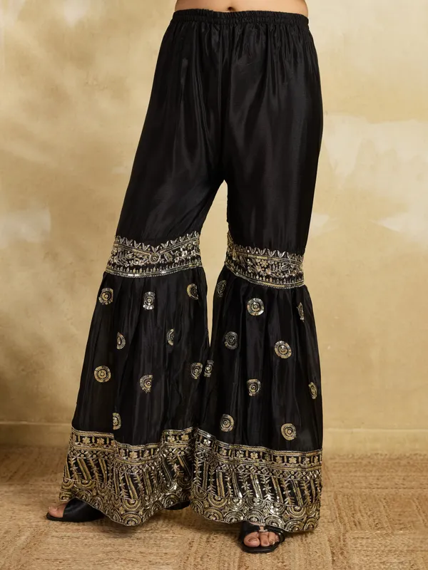 White_And_Black_Cotton_Silk_Straight_Kurta_Set_With_Sharara_And_Dupatta_For_Women