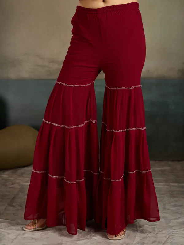 Maroon_Cotton_Silk_Straight_Embroidered_Sharara_Kurta_Set_For_Women