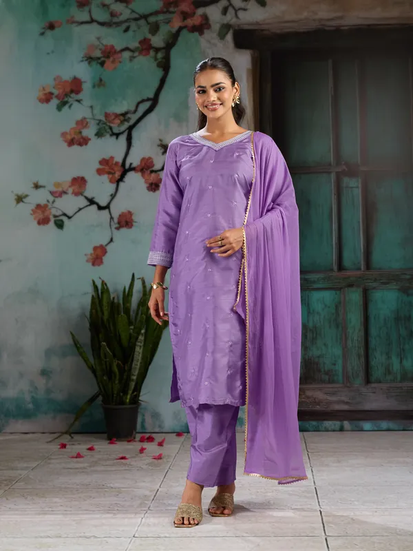Lavender_Cotton_Silk_Straight_Kurta_Set_With_Palazzo_And_Dupatta_For_Women