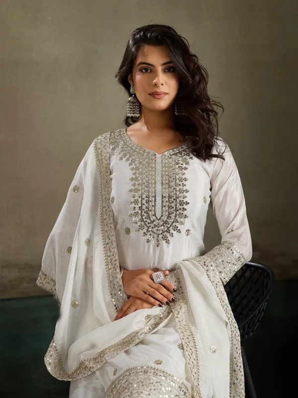 White_Cotton_Silk_Straight_Kurta_Set_With_Palazzo_And_Dupatta_For_Women