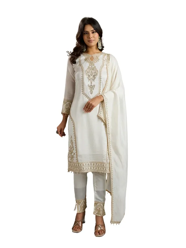 White_Cotton_Silk_Straight_Kurta_With_Bottom_Dupatta_Set_For_Women