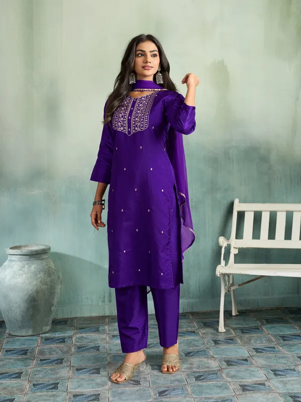 Purple_Cotton_Silk_Straight_Embroidered_Kurta_Set_With_Dupatta_For_Women