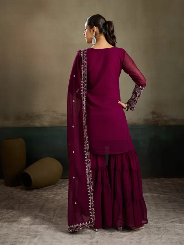 Maroon_Cotton_Silk_Square_Neck_Kurta_Set_With_Sharara_And_Dupatta_For_Women