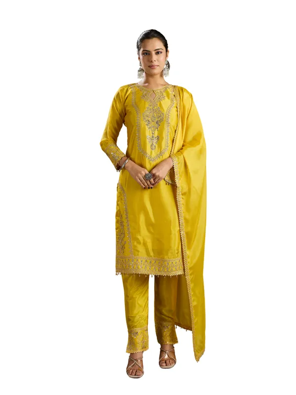 Yellow_Cotton_Silk_Straight_Embroidered_Kurta_Set_With_Dupatta_For_Women