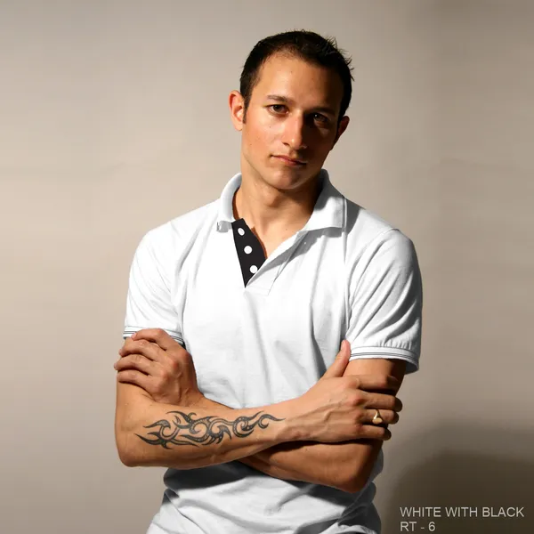White_Melange_Short_Sleeve_Polo_T-Shirt_for_Men
