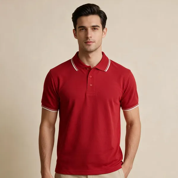 Red_Cotton_Blend_Textured_Polo_T-Shirt_For_Men