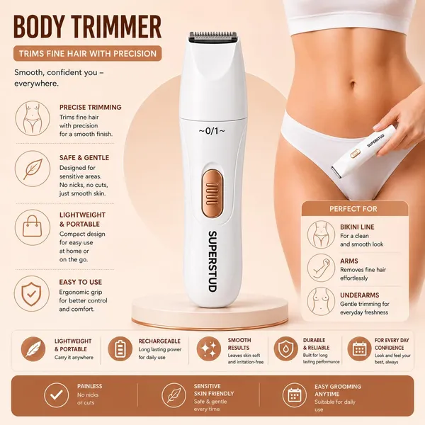 Superstud_6_In_1_Women_Trimmer_Face_Hair_Remover_For_Women_Bikini_Eyebrow_Trimmer_Rechargeable_Hair_Removal_Machine_For_Underarms_Nose_Arms_Legs_Intimate_Areas_120_Min_Runtime_White