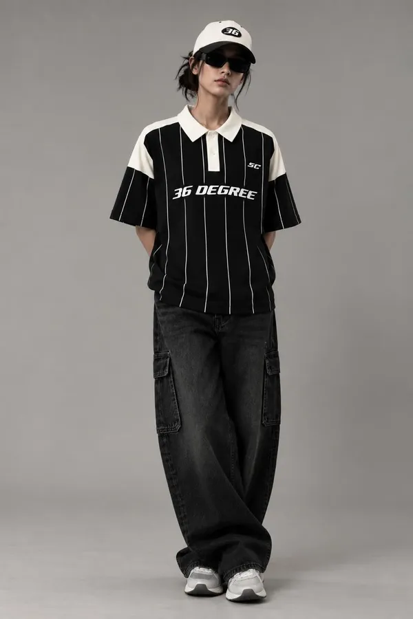 Black_Striped_Relaxed_Fit_Polo_T_Shirt_for_Unisex