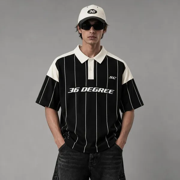 Black_Striped_Relaxed_Fit_Polo_T_Shirt_for_Unisex