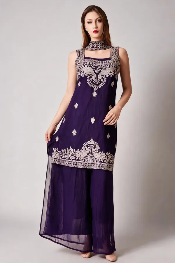Purple_Banarsi_Embroidered_Straight_Kurta_Set_For_Women