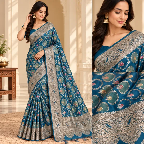 Blue_Georgette_Floral_Paisley_Print_Saree_For_Women