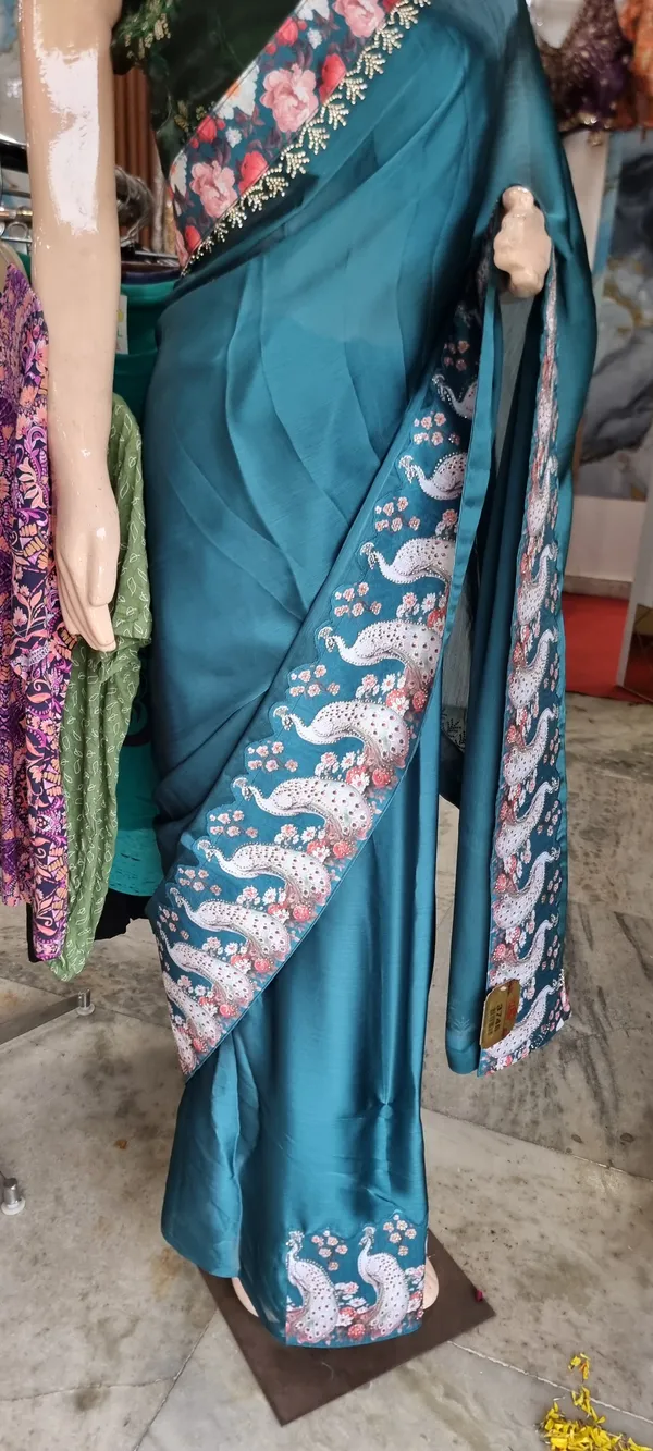 Teal_Banarsi_Embellished_Saree_For_Women