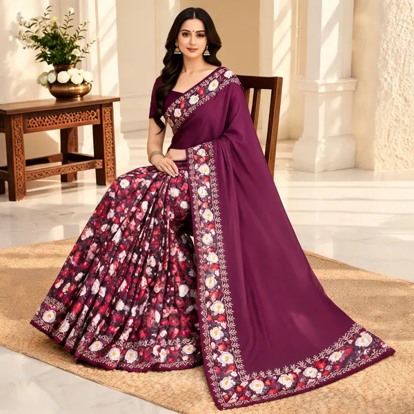 Purple_Saran_Silk_Floral_Print_Saree_For_Women