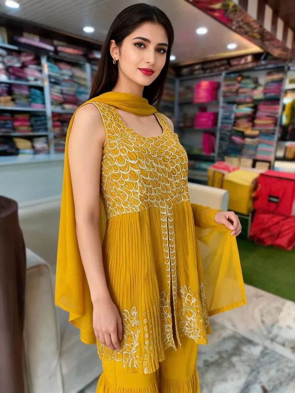Mustard_Yellow_Banarsi_Embroidered_Kurta_Set_For_Women