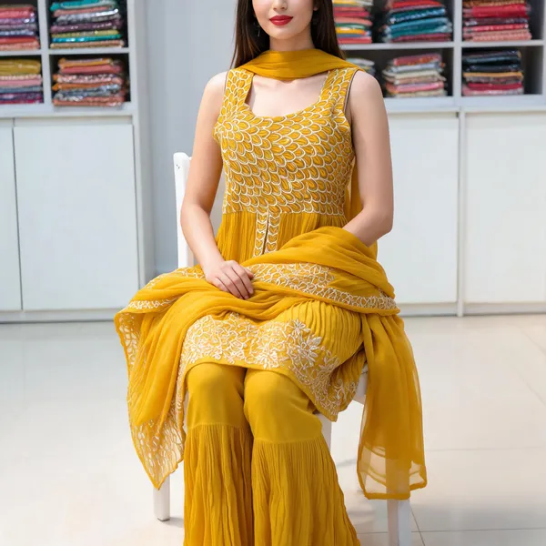 Mustard_Yellow_Banarsi_Embroidered_Kurta_Set_For_Women