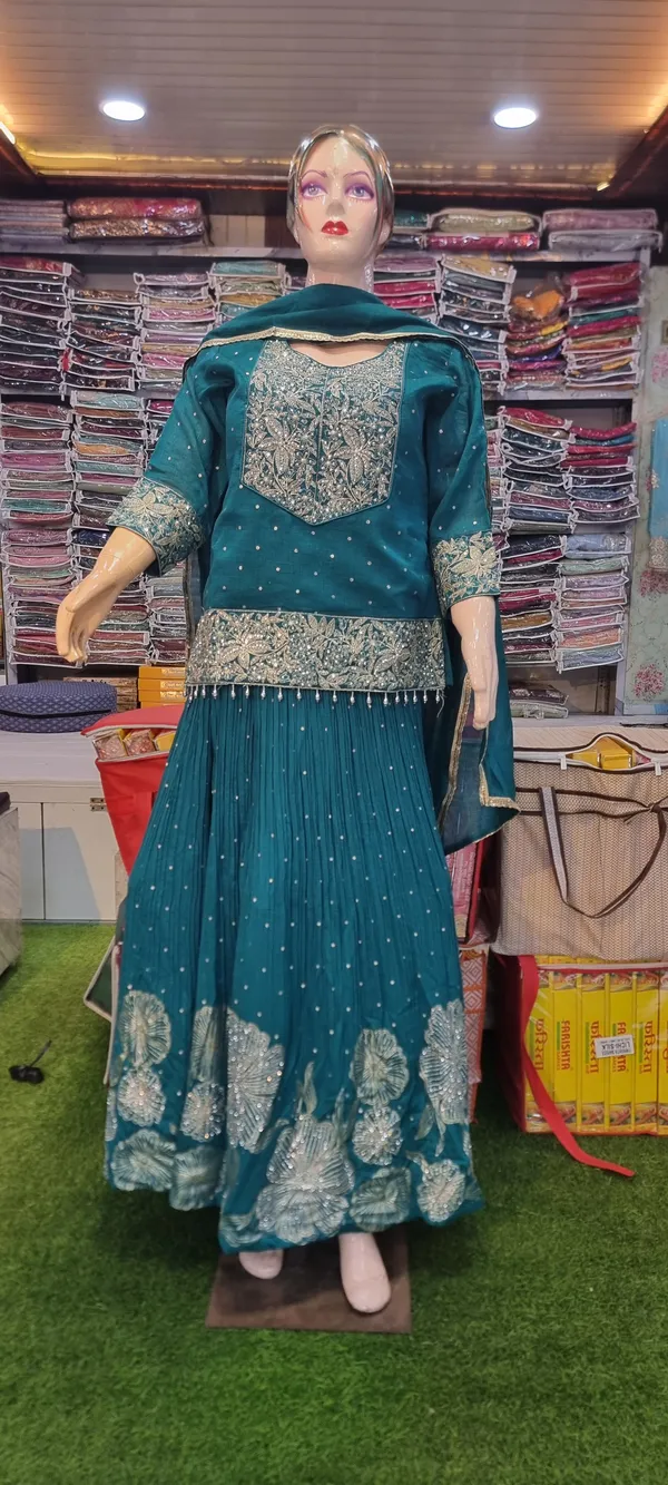Teal_Banarsi_Embroidered_Anarkali_Kurta_Set_For_Women