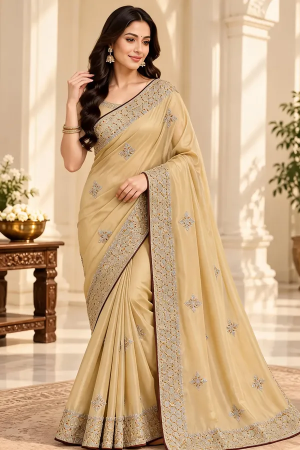 Beige_Net_Satin_Finish_Embroidered_Saree_For_Women