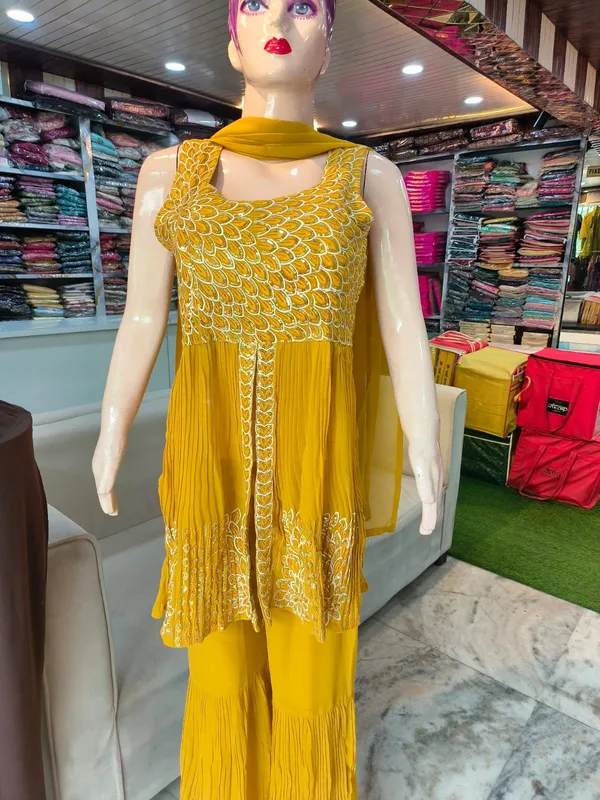 Mustard_Yellow_Banarsi_Embroidered_Kurta_Set_For_Women