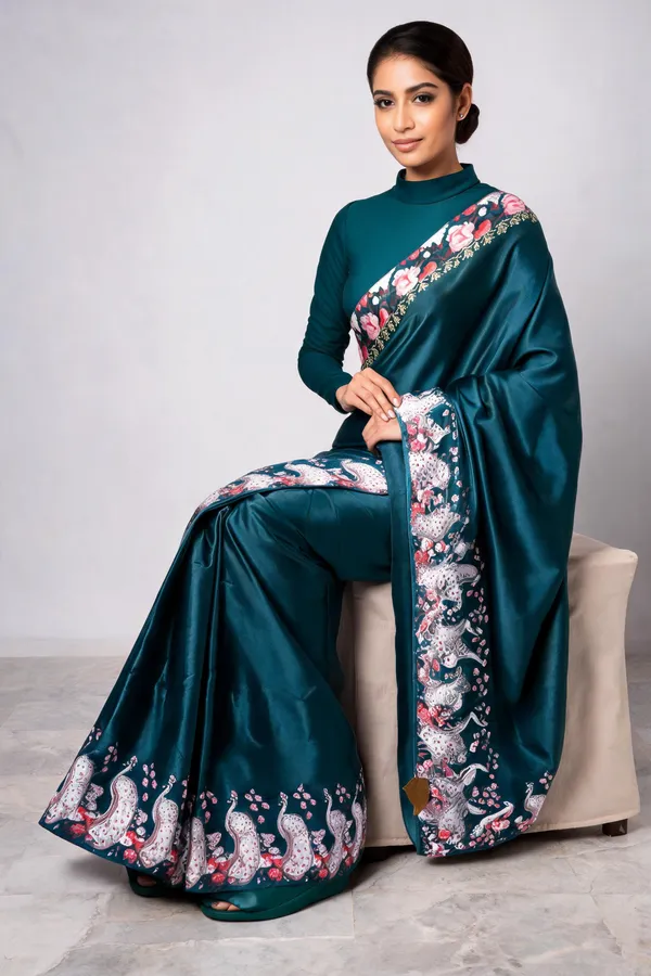 Teal_Banarsi_Embellished_Saree_For_Women