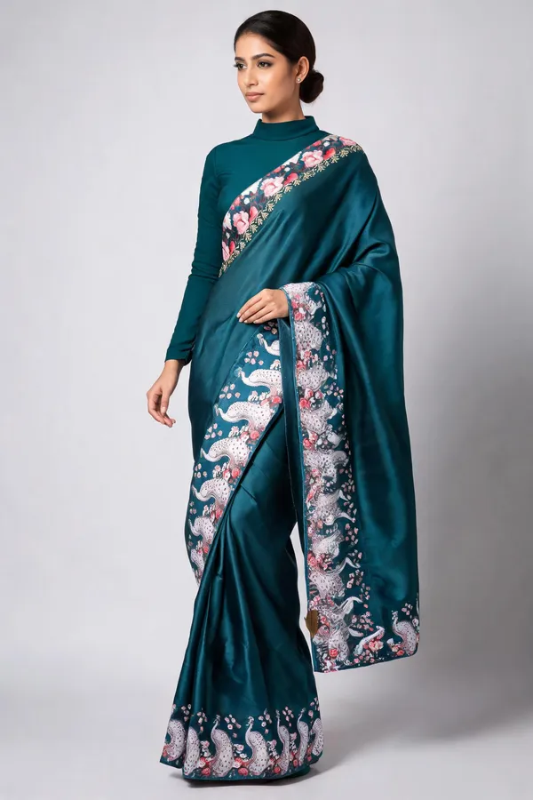 Teal_Banarsi_Embellished_Saree_For_Women