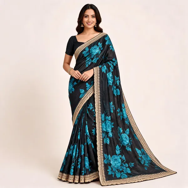Black_Net_Floral_Print_Saree_For_Women