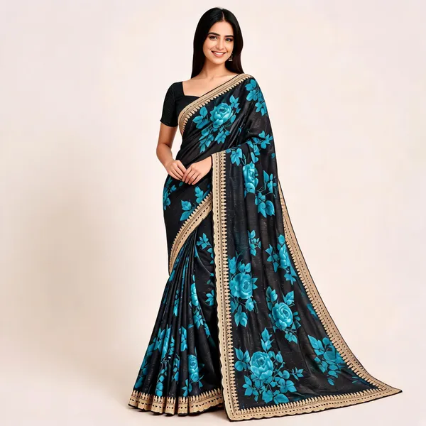 Black_Net_Floral_Print_Saree_For_Women
