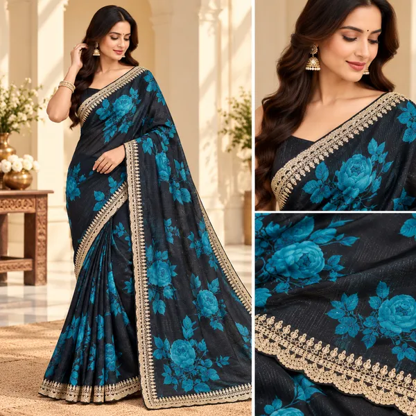 Black_Net_Floral_Print_Saree_For_Women