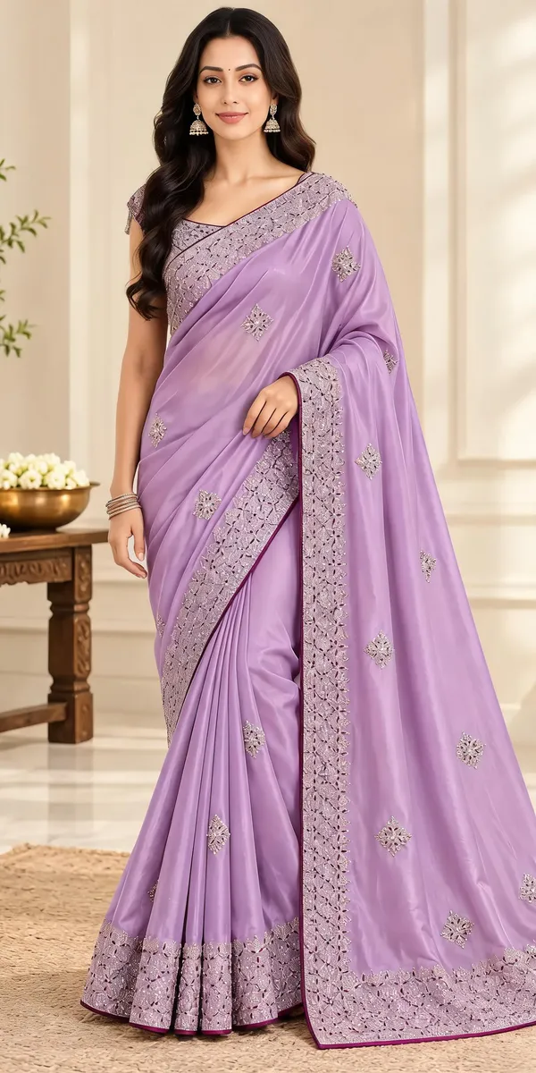 Lavender_Satin_Silk_Embellished_Saree_For_Women