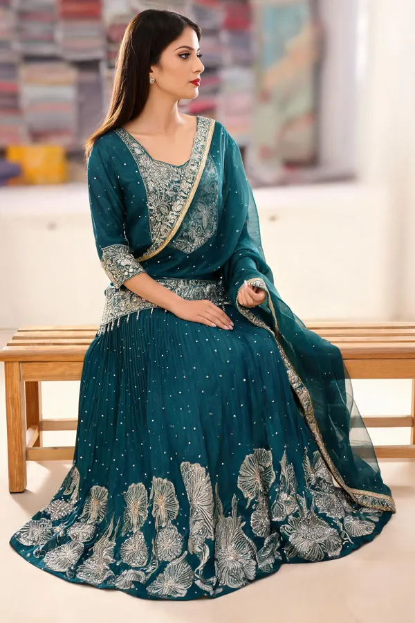 Teal_Banarsi_Embroidered_Anarkali_Kurta_Set_For_Women