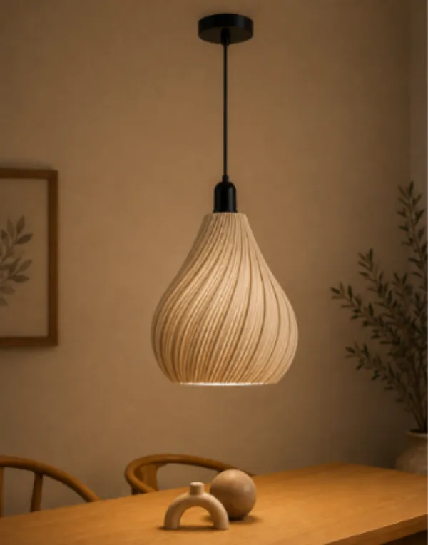 White_Modern_Ribbed_Teardrop_Pendant_Light