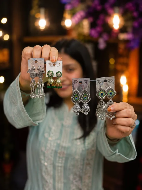 Oxidized_Silver_Jhumka_Earrings_Set_For_Women