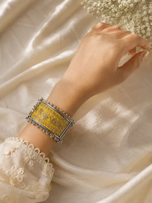 Yellow_Enamel_Floral_Oxidized_Kada_Bangles_For_Women
