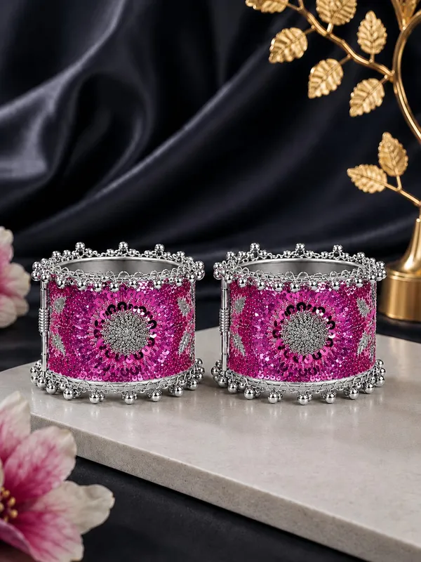 Pink_Fabric_Embroidered_Cuff_Bangles_For_Women