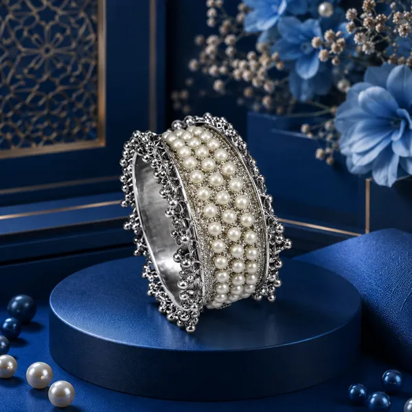 Silver_Tone_Pearl_Studded_Bangle_For_Women