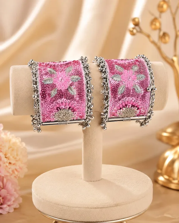 Pink_Fabric_Embroidered_Cuff_Bangles_For_Women