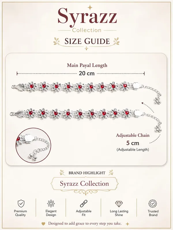 Silver_Floral_Red_Stone_Anklets_For_Women