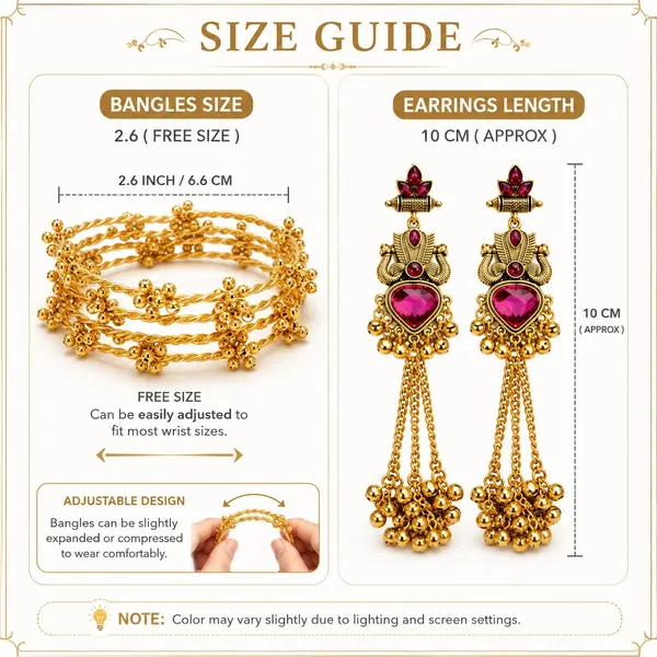 Gold_Tone_Pink_Stone_Earrings_And_Bracelet_Set_For_Women