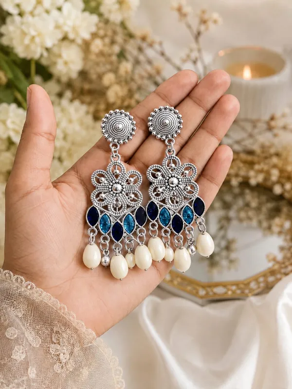 Silver_Tone_Blue_Stone_Chandelier_Earrings_For_Women