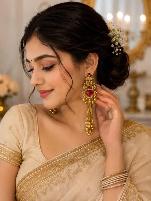 Gold_Tone_Red_Stone_Temple_Drop_Earrings_For_Women